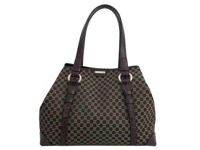 Celine Macadam Tote Brown CanvasLeather Shoulder Bag