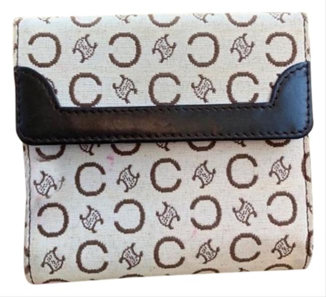 Celine Macadam Trifold Wallet Brown Canvas and Leather Wristlet
