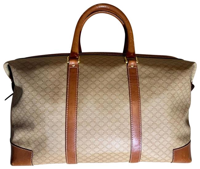 Celine Macadam Vintage Beige Leather and Canvas WeekendTravel Bag