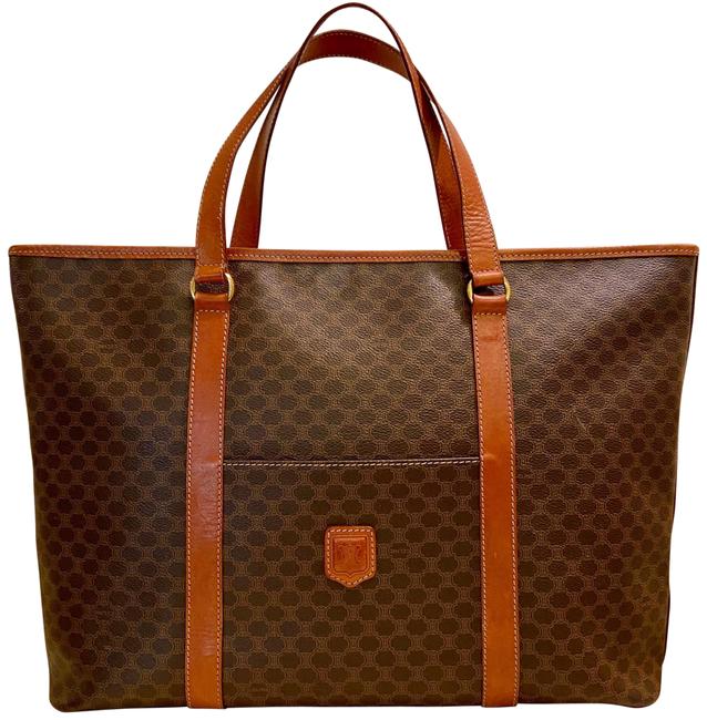 Celine Macadam Vintage Brown Canvas and Leather Tote