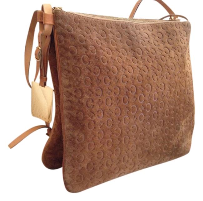Celine Monogram Logo Cognac Leather Suede Shoulder Bag
