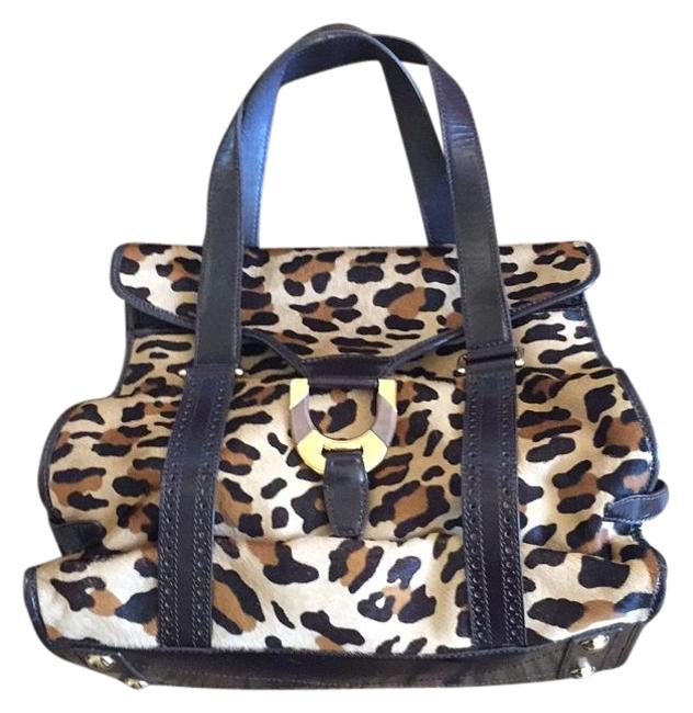 Celine MultiLeopard Claf HairLeather Shoulder Bag