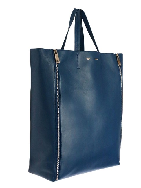 Celine Navy Vertical Gusset Blue Leather Tote