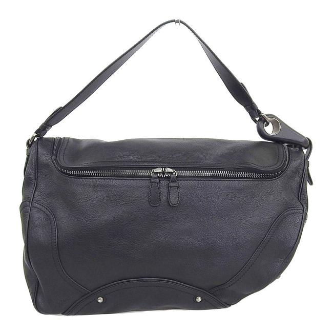 Celine One Silver Hardware Black Leather Shoulder Bag