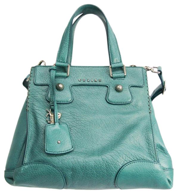 Celine Orlov Womens Handbag Blue Green Leather Shoulder Bag