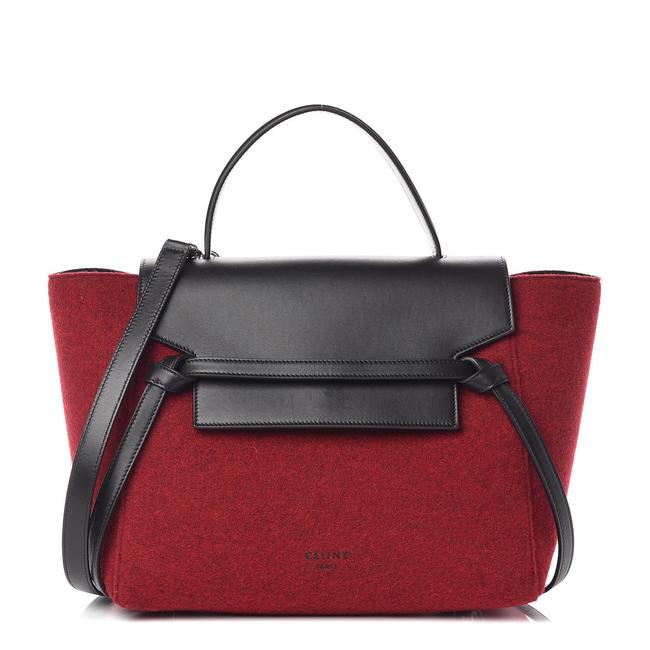 Celine Paris Mini Black Leather Satchel Top Handle Red Felt Shoulder Bag