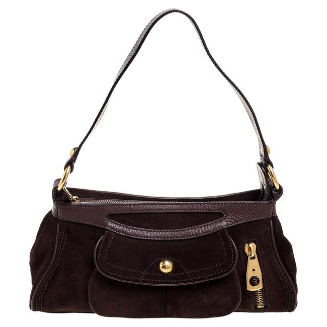Celine Pocket Brown Suede and Leather Front Baguette Shoulder Bag