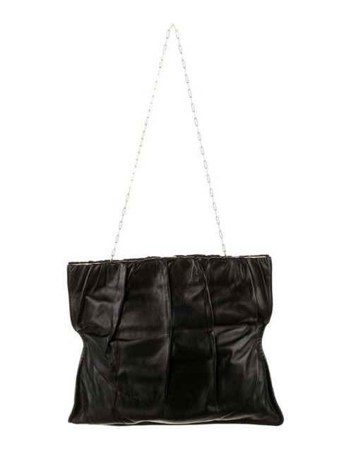 Celine Ruched Black Lambskin Leather Shoulder Bag
