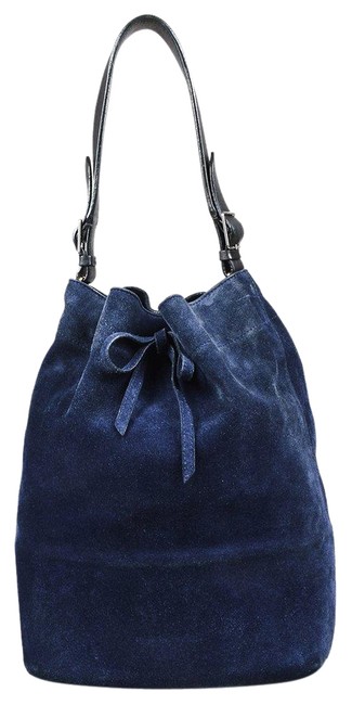 Celine Bucket Seau Blue Suede Shoulder Bag