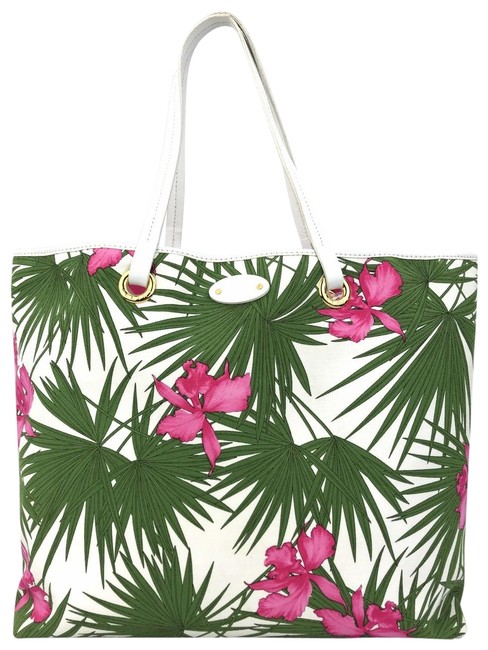 Celine Shopping Floral Printed #28756 White Canvas Tote
