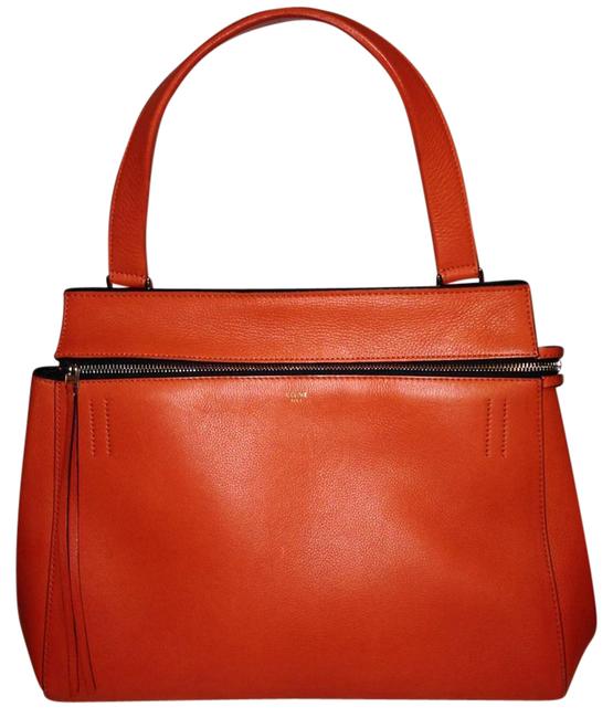 Celine Shoulder Bag Edge Medium Shopping Hand Shopper Orange Red Leather Tote