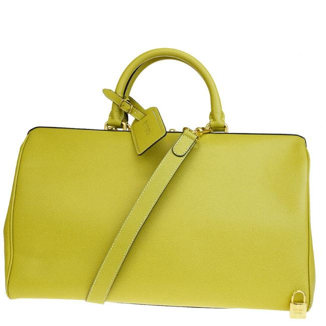 Celine Shoulder Two way YellowGreen Leather WeekendTravel Bag