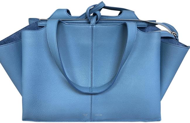 Celine Tie Pebbled Denim Blue Leather Tote