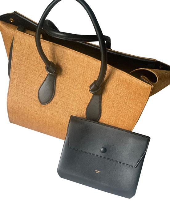 Celine Tie Raffia Nutmeg Leather Tote