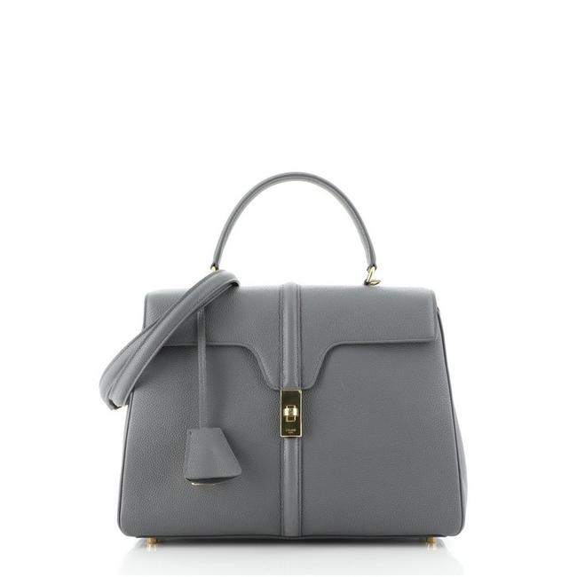 Celine Top Handle Bag 16 Grained Calfskin Medium Gray Leather Tote