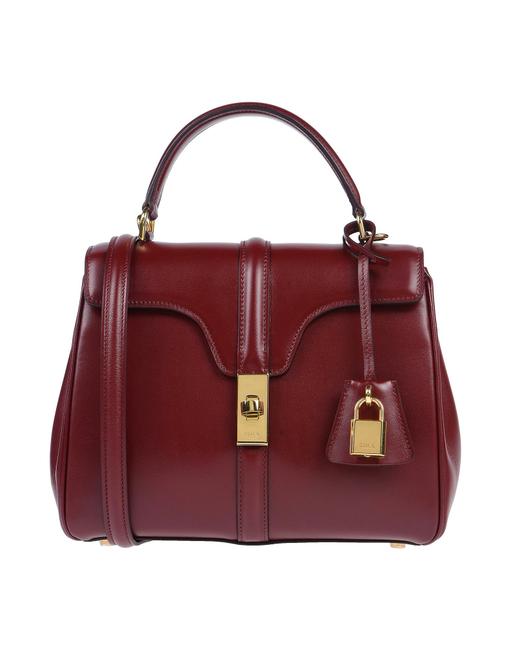 Celine Top Handle Bordeaux Calfskin Leather Shoulder Bag