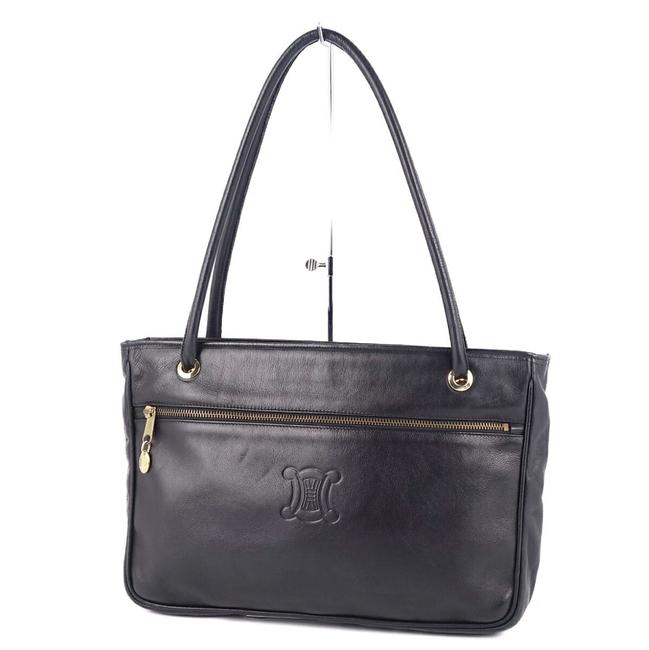 Celine Tote Triomphe Calf Ladies Black Leather Shoulder Bag