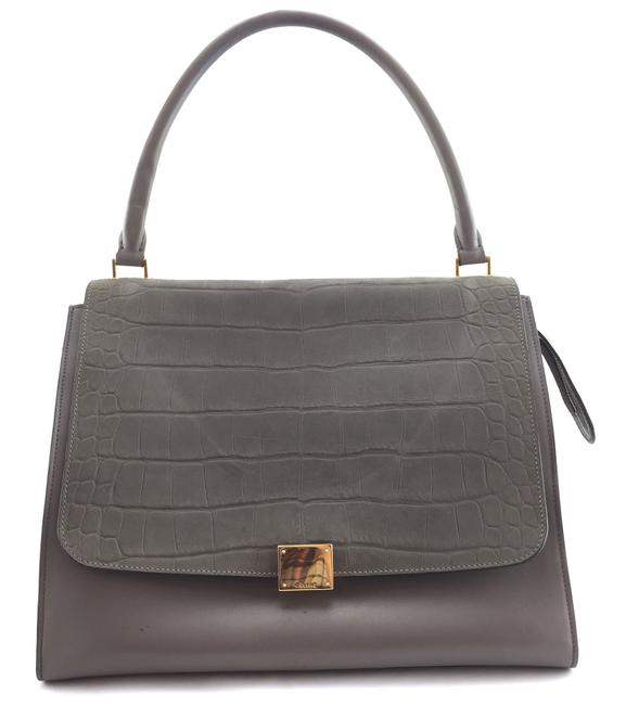 Celine Trapeze #18689 Grey Embossed Crocodile Leather Shoulder Bag
