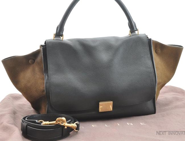 Celine Trapeze 2way Leather Suede Shoulder Hand Black Brown Tote