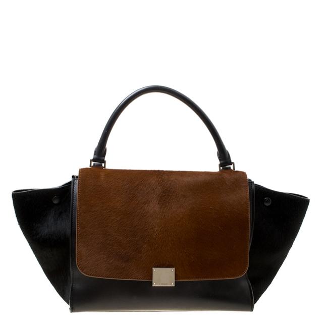 Celine Trapeze BlackBrown Calf Hair and Leather Medium Bag Wristlet