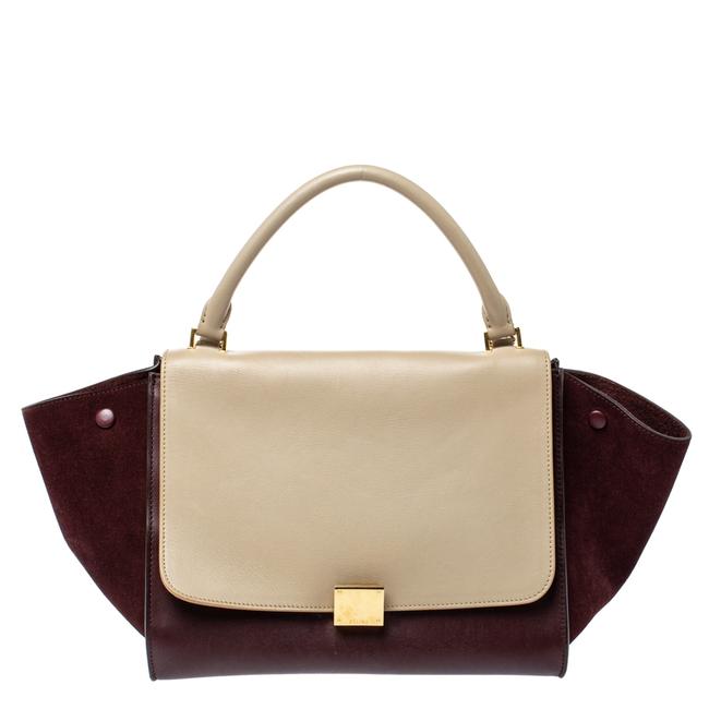 Celine Trapeze BurgundyBeige Leather and Suede Medium Bag Tote