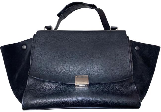 Celine Trapeze Drummed Calfskin Suede Medium Black Shoulder Bag