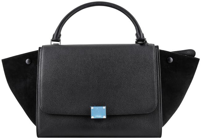 Celine Trapeze Medium and Suede Black Calfskin Leather Shoulder Bag