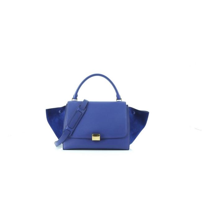 Celine Trapeze Medium Blue Leather Tote