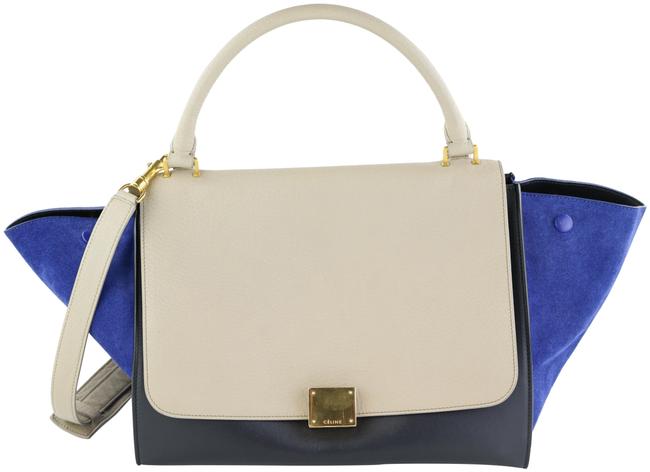 Celine Trapeze Medium BlueBeigeBlack SuedeLeather Shoulder Bag