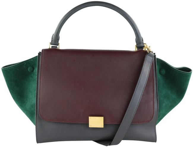 Celine Trapeze Medium BurgundyGreenNay SuedeLeather Shoulder Bag