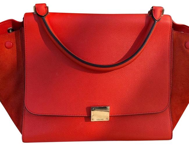 Celine Trapeze Medium RedOrange Calfskin Leather Baguette