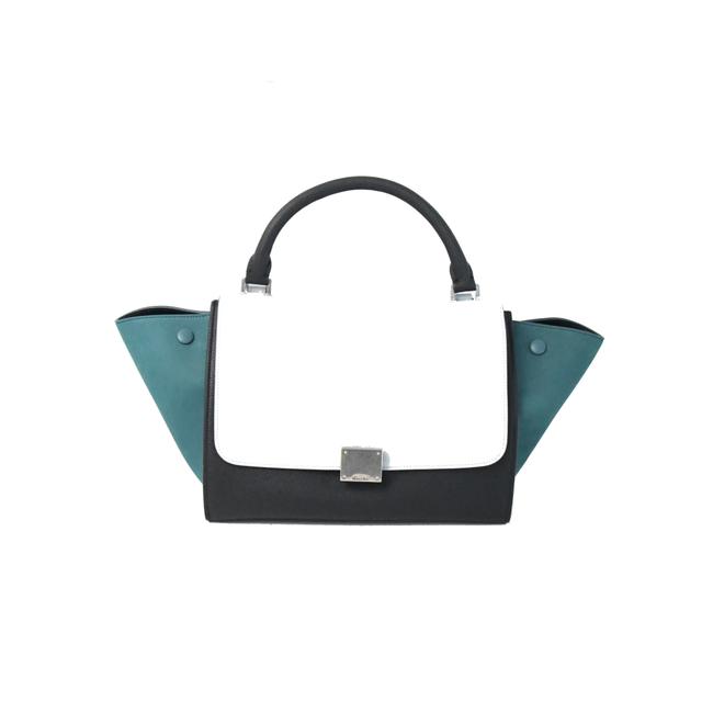 Celine Trapeze Small Leather Turquoise White Shoulder Bag