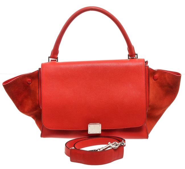 Celine Trapeze Small Red Suede Leather Shoulder Bag