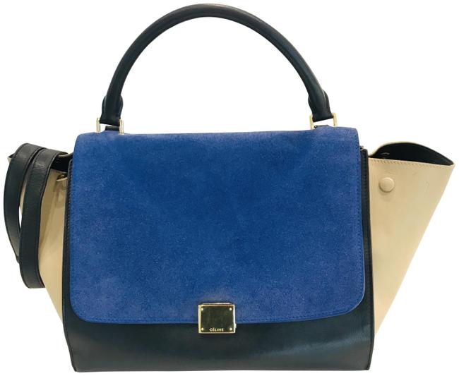 Celine Trapeze Smooth Calfskin Suede Small Tri color Blue Leather Tote