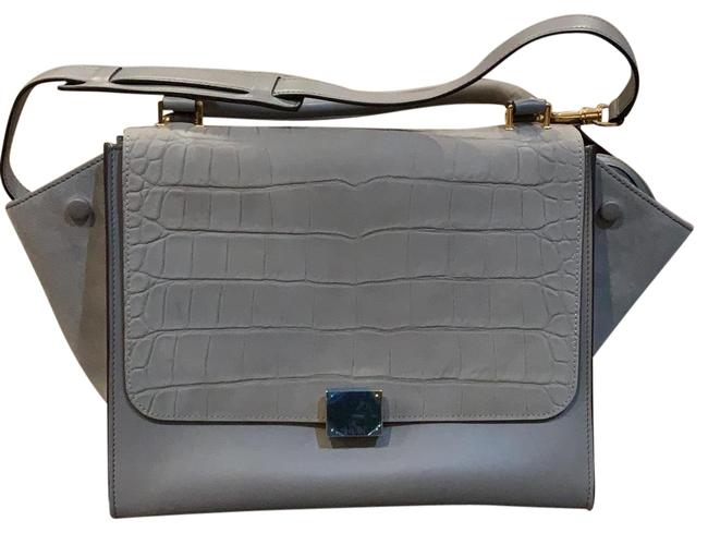 Celine Trapeze Stamped Nubuck Medium Grey Leather Tote