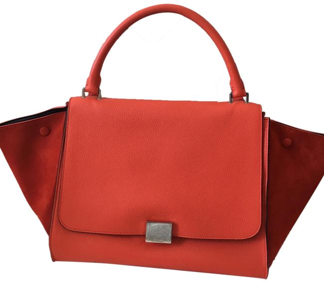 Celine Trapeze Suede And Vermillon Leather Shoulder Bag