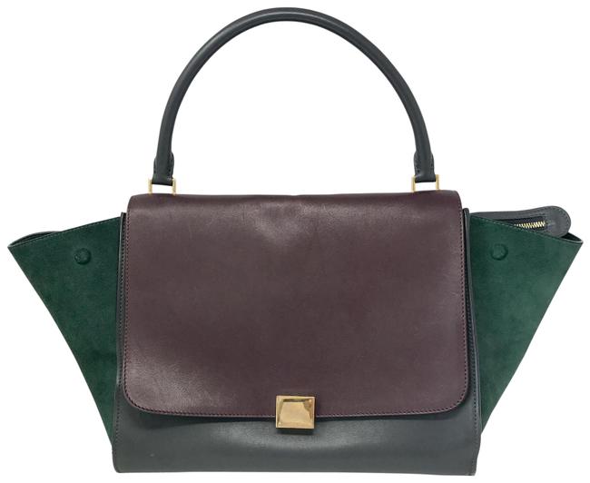 Celine Trapeze Tri Color Large BurgundyGreenGrey Leather Tote
