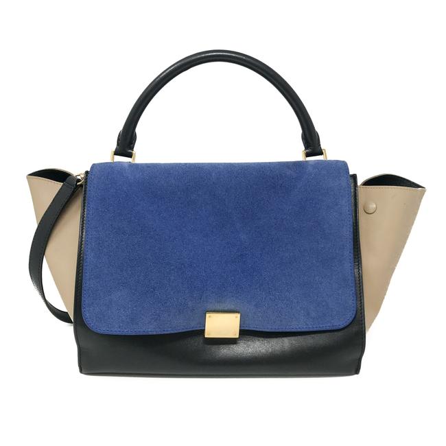 Celine Trapeze Tri Color Medium BlueBeigeBlack Leather Shoulder Bag