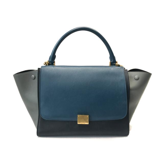 Celine Trapeze Tri Color Smooth Medium BlueBlackGrey Leather Shoulder Bag