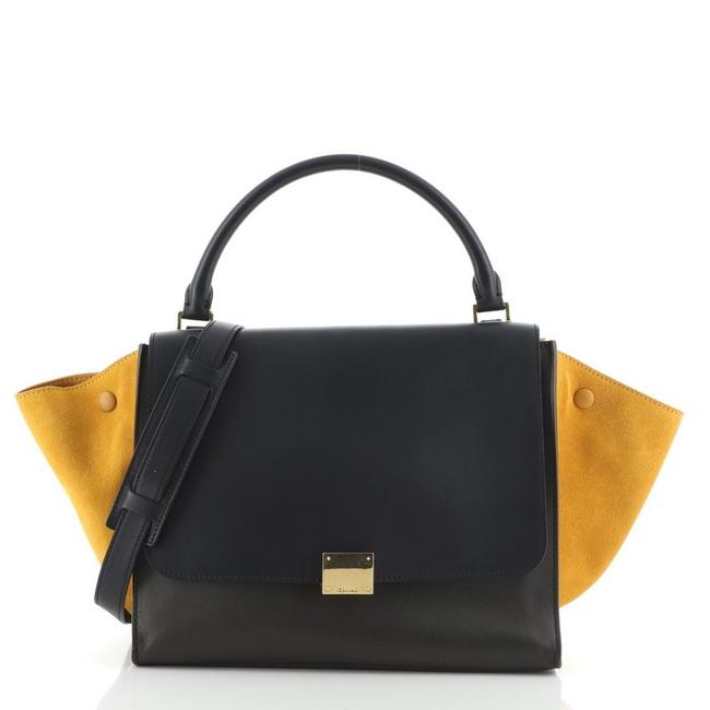 Celine Trapeze Tricolor Medium Blue Brown Yellow Leather Shoulder Bag