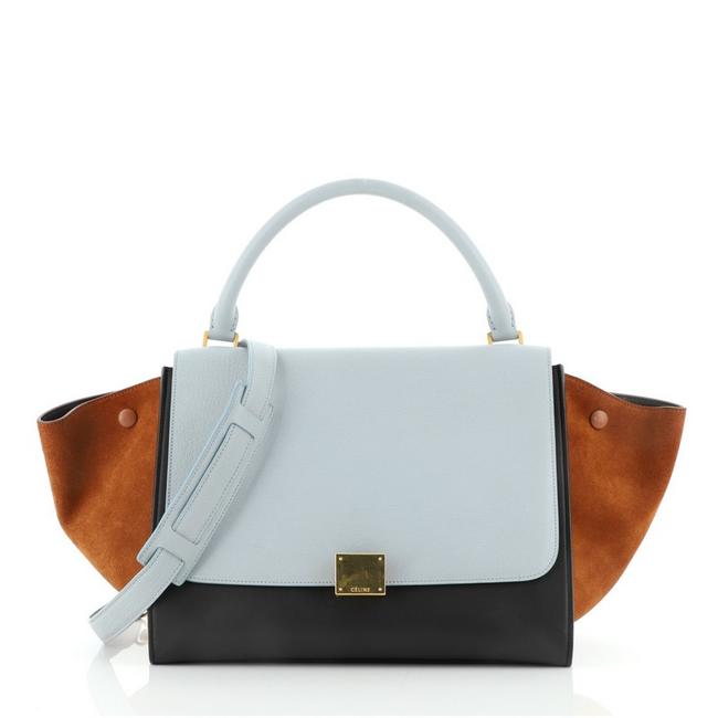 Celine Trapeze Tricolor Small Black Blue Brown Leather Shoulder Bag