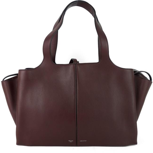 Celine Tri Fold Medium Burgundy Calfskin Leather Tote