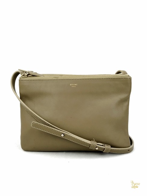 Celine Trio #29075 Beige Lambskin Leather Shoulder Bag