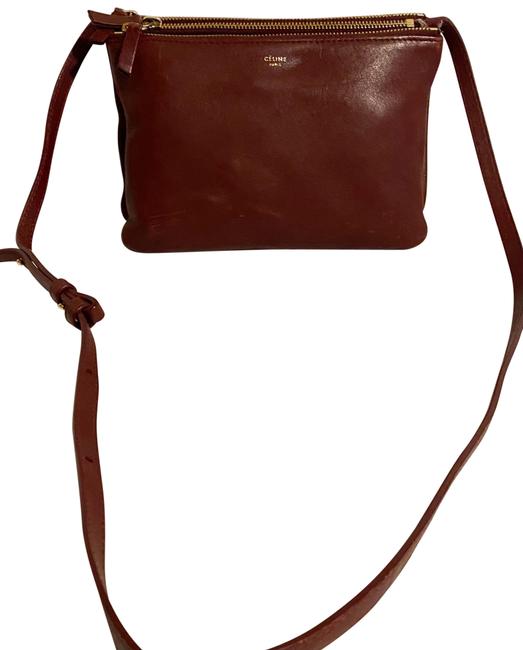 Celine Trio Burgundy Calfskin Leather Shoulder Bag