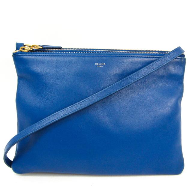 Celine Trio Large Womens Blue Leather Shoulder Bag