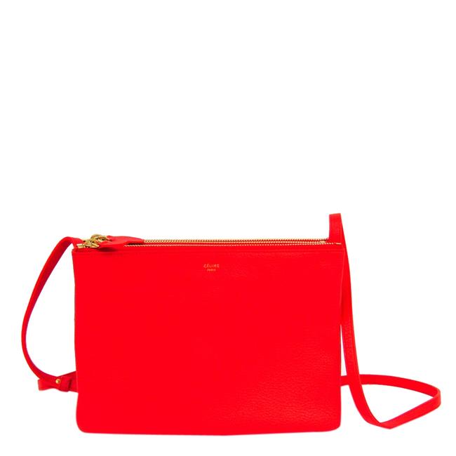 Celine Trio Red Leather Large Shoulder Bag