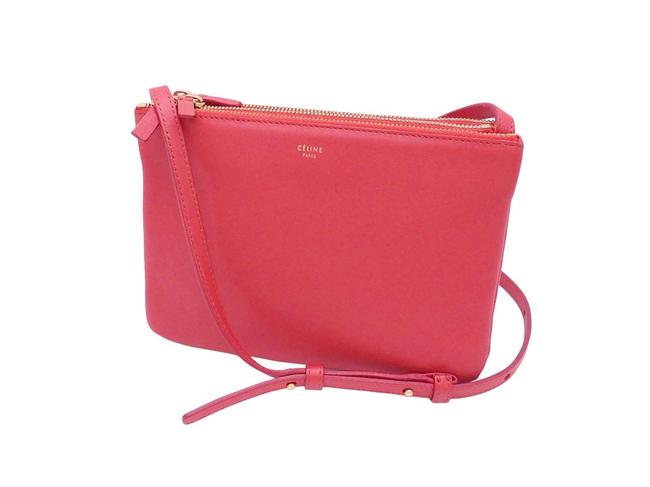 Celine Trio Women Red Orange Leather Shoulder Bag