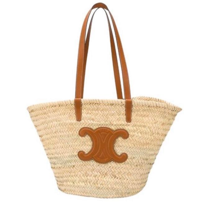 Celine Triomphe Leather Trimmed Basket Raffia Tote