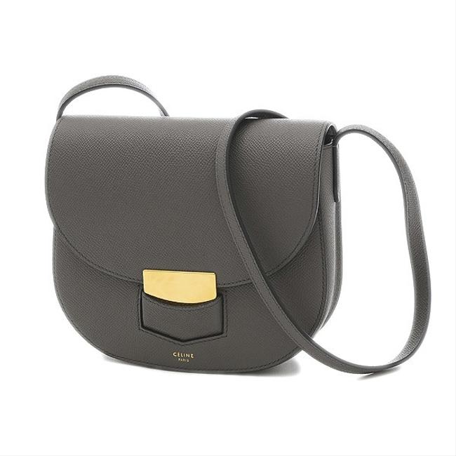 Celine Trotter Small Gold Hardware 176643 Gray Leather Shoulder Bag