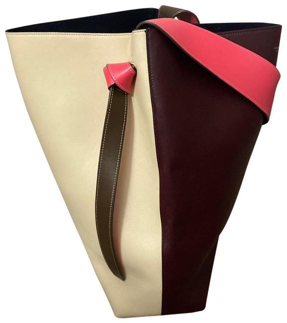 Celine Twisted Cabas Red and Beige Leather Tote